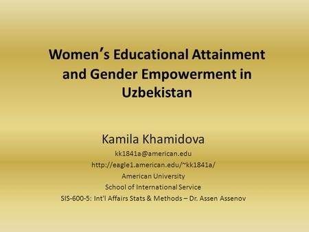 Women’s Educational Attainment and Gender Empowerment in Uzbekistan