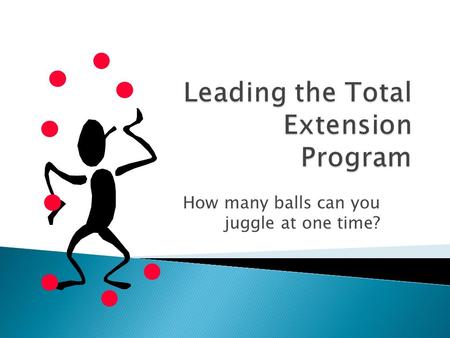 How many balls can you juggle at one time?. Identify 7 balls extension middle managers juggle every day in leading the extension program Identify strategies.