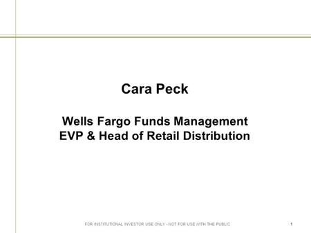 FOR INSTITUTIONAL INVESTOR USE ONLY - NOT FOR USE WITH THE PUBLIC1 Cara Peck Wells Fargo Funds Management EVP & Head of Retail Distribution.
