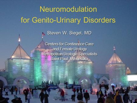 1 Neuromodulation for Genito-Urinary Disorders Steven W. Siegel, MD Centers for Continence Care and Female Urology and Female Urology Metropolitan Urologic.