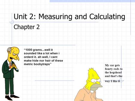 Unit 2: Measuring and Calculating