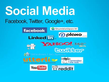 Social Media Facebook, Twitter, Google+, etc.. What is Social Technology?  Communication tools  Interactive tools  Examples?