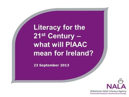 Literacy for the 21 st Century – what will PIAAC mean for Ireland? 23 September 2013.