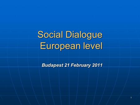 1 Social Dialogue European level Budapest 21 February 2011 Social Dialogue European level Budapest 21 February 2011.