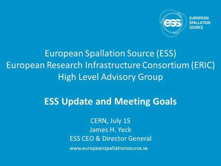 ESS Update and Meeting Goals