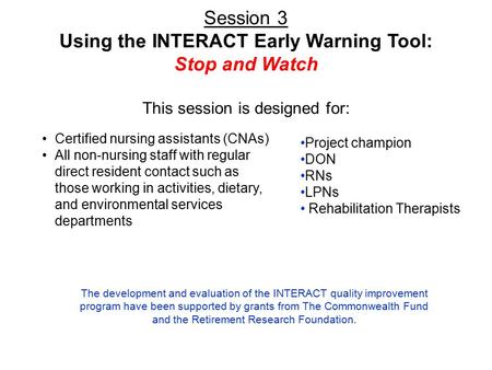 Using the INTERACT Early Warning Tool: