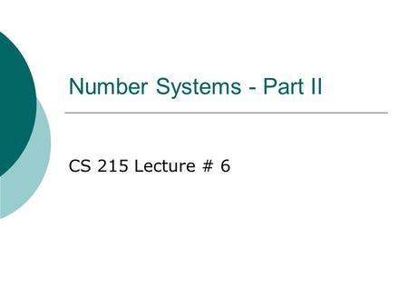 Number Systems - Part II
