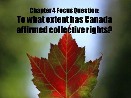 Chapter 4 Focus Question: To what extent has Canada affirmed collective rights?