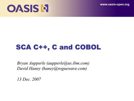 SCA C++, C and COBOL  Bryan Aupperle David Haney 13 Dec. 2007.