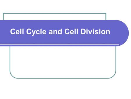 Cell Cycle and Cell Division