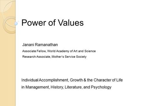 Power of Values Janani Ramanathan