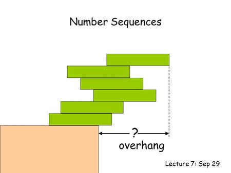Number Sequences Lecture 7: Sep 29 ? overhang. This Lecture We will study some simple number sequences and their properties. The topics include: Representation.