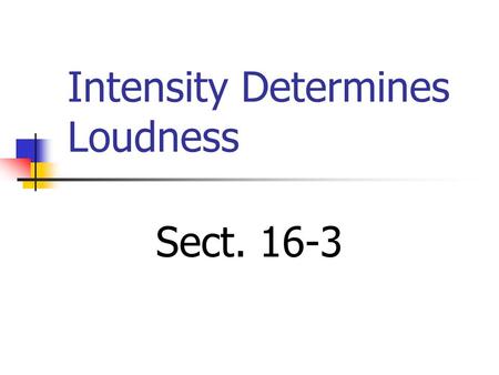 Intensity Determines Loudness