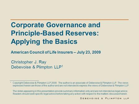 Corporate Governance and Principle-Based Reserves: Applying the Basics