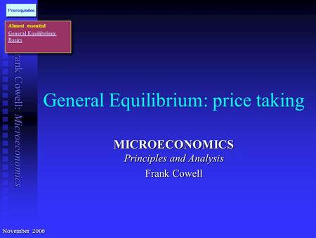 Frank Cowell: Microeconomics General Equilibrium: price taking MICROECONOMICS Principles and Analysis Frank Cowell Almost essential General Equilibrium:
