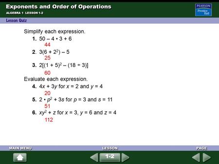 Exponents and Order of Operations