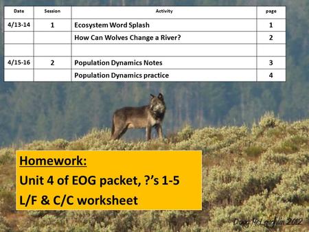 Homework: Unit 4 of EOG packet, ?’s 1-5 L/F & C/C worksheet