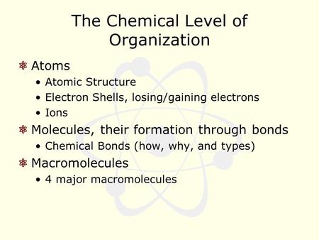 The Chemical Level of Organization