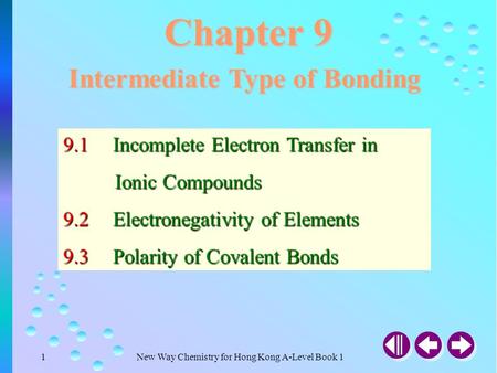 New Way Chemistry for Hong Kong A-Level Book 11 Chapter 9 Intermediate Type of Bonding 9.1Incomplete Electron Transfer in Ionic Compounds Ionic Compounds.