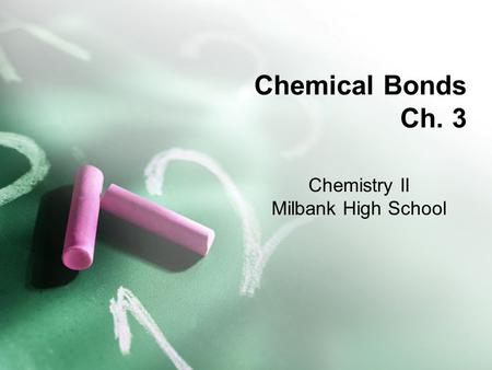 Chemical Bonds Ch. 3 Chemistry II Milbank High School.