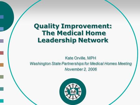 Quality Improvement: The Medical Home Leadership Network Kate Orville, MPH Washington State Partnerships for Medical Homes Meeting November 2, 2006 Kate.
