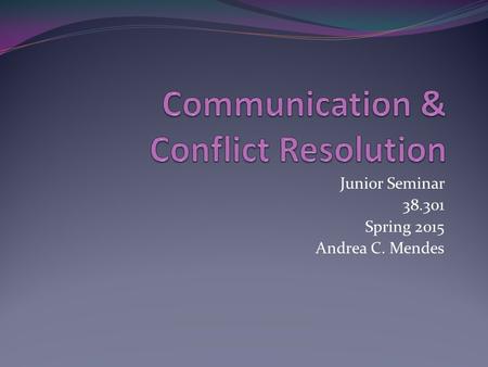 Junior Seminar 38.301 Spring 2015 Andrea C. Mendes.