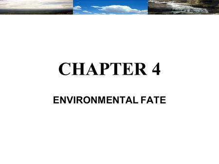 CHAPTER 4 ENVIRONMENTAL FATE. This chapter serves as a basis to identify the hazards associated with different substances used and produced in the chemical.