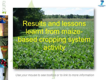 Results and lessons learnt from maize- based cropping system activity Use your mouse to see tooltips or to link to more information.