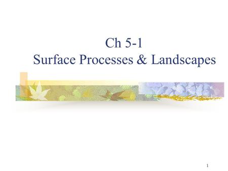 1 Ch 5-1 Surface Processes & Landscapes. 2 The Water Cycle Water is continuously moving between the atmo, the ground, and back into the atmo again (Dynamic.