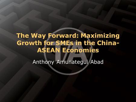 The Way Forward: Maximizing Growth for SMEs in the China- ASEAN Economies Anthony Amunategui Abad.