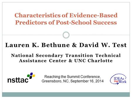 Characteristics of Evidence-Based Predictors of Post-School Success