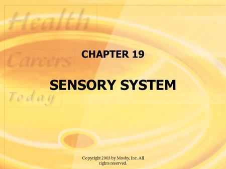 CHAPTER 19 SENSORY SYSTEM