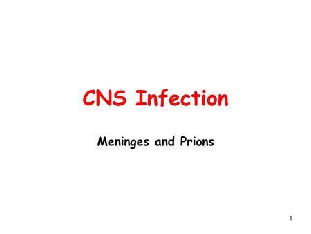 1 CNS Infection Meninges and Prions. 2 CNS Infection - Meninges CNS infections: most are due to sepsis Pathogenesis: –Hematogenous spread (most common)