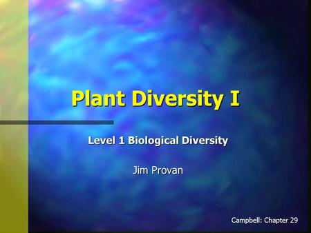 Plant Diversity I Level 1 Biological Diversity Jim Provan Campbell: Chapter 29.