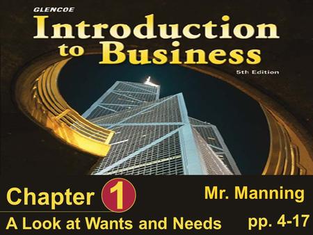 1 Chapter Mr. Manning pp. 4-17 A Look at Wants and Needs.