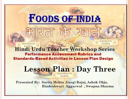 भारत के खाने Foods of india Lesson Plan : Day Three