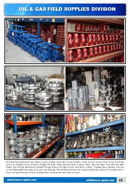 OIL & GAS FIELD SUPPLIES DIVISION Oil & Gas Field Supplies Division deals in supply of Gate Valves, Ball Valves, Butterfly Valves, Control Valves, Check.