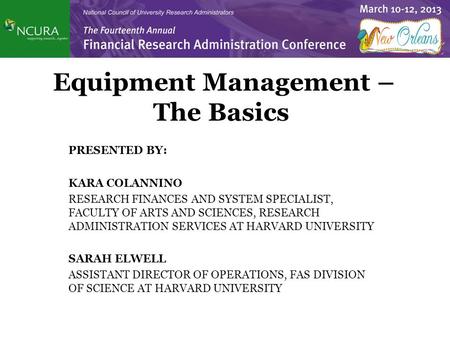Equipment Management – The Basics