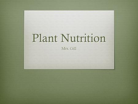 Plant Nutrition Mrs. Gill.