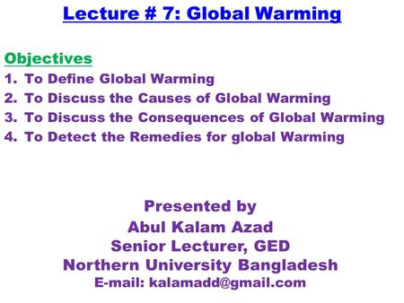 Lecture # 7: Global Warming