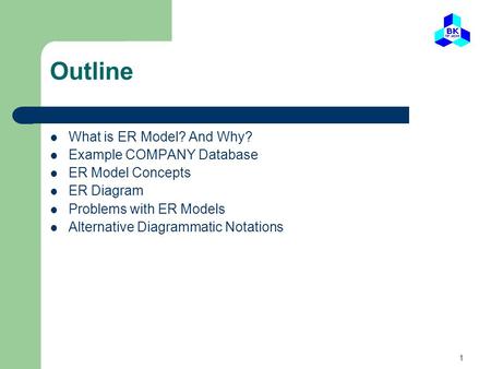 Outline What is ER Model? And Why? Example COMPANY Database