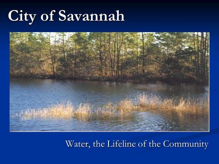 City of Savannah Water, the Lifeline of the Community.