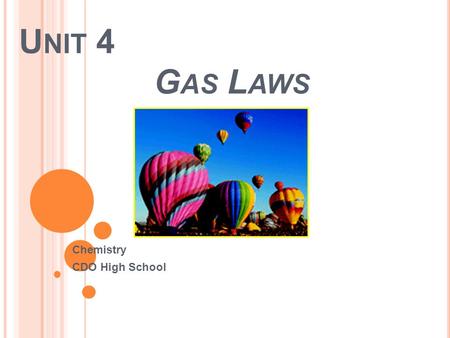 U NIT 4 G AS L AWS Chemistry CDO High School. Important Characteristics of Gases 1) Gases are highly compressible An external force compresses the gas.
