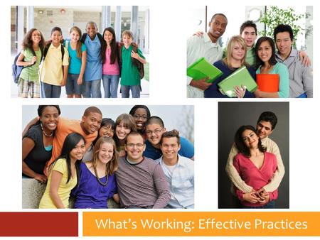 What’s Working: Effective Practices. Youth Ministry Practices What impact did involvement in youth ministry have on young people? 1. Deepen my relationship.