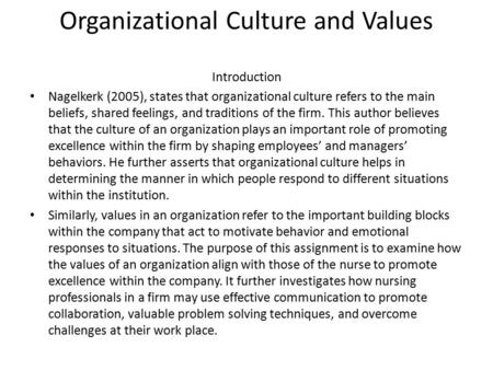 Organizational Culture and Values