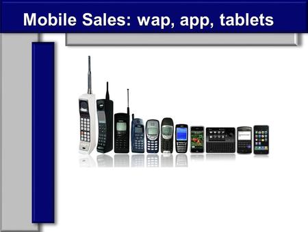 Mobile Sales: wap, app, tablets. Mobile Growth: *Pacing 2011 (Passed 2010 total in early July!) ^ Apps included - iPad apps to be included in 2011 Q4.
