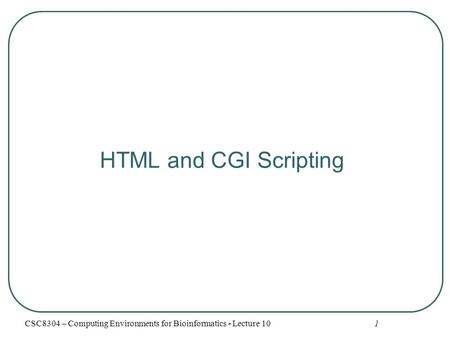 1 HTML and CGI Scripting CSC8304 – Computing Environments for Bioinformatics - Lecture 10.