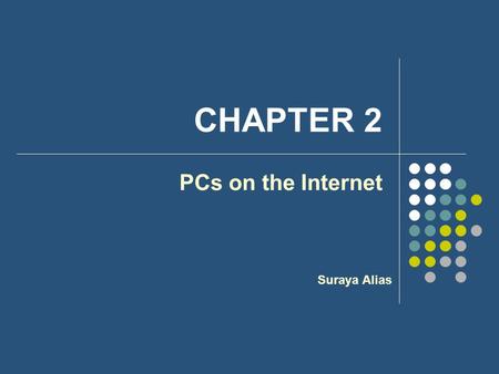 CHAPTER 2 PCs on the Internet Suraya Alias. The TCP/IP Suite of Protocols Internet applications – client/server applications The client requested data.
