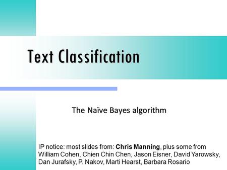 The Naïve Bayes algorithm