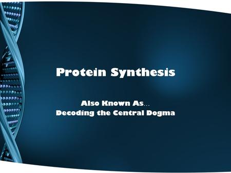Protein Synthesis Also Known As … Decoding the Central Dogma.